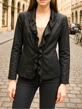 MARC CAIN ruffle cotton & silk blazer
